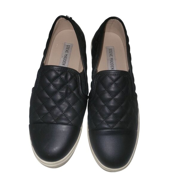 STEVE MADDEN ZAANDER Quilted Leather Slip-on Tennis Shoe 8 Black Comfort Designe - Picture 1 of 6